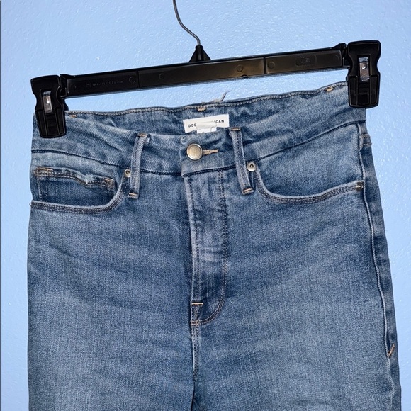 Good American Blue Straight Leg Jeans Distressed Style - size 0/25 - B6 - Picture 2 of 6